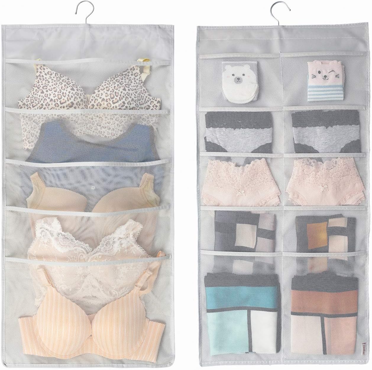 HerFav Hanging Storage Organiser with Large and Deep Pockets, Double-Sided Space-Saving Clothes Organiser for Small Wardrobe