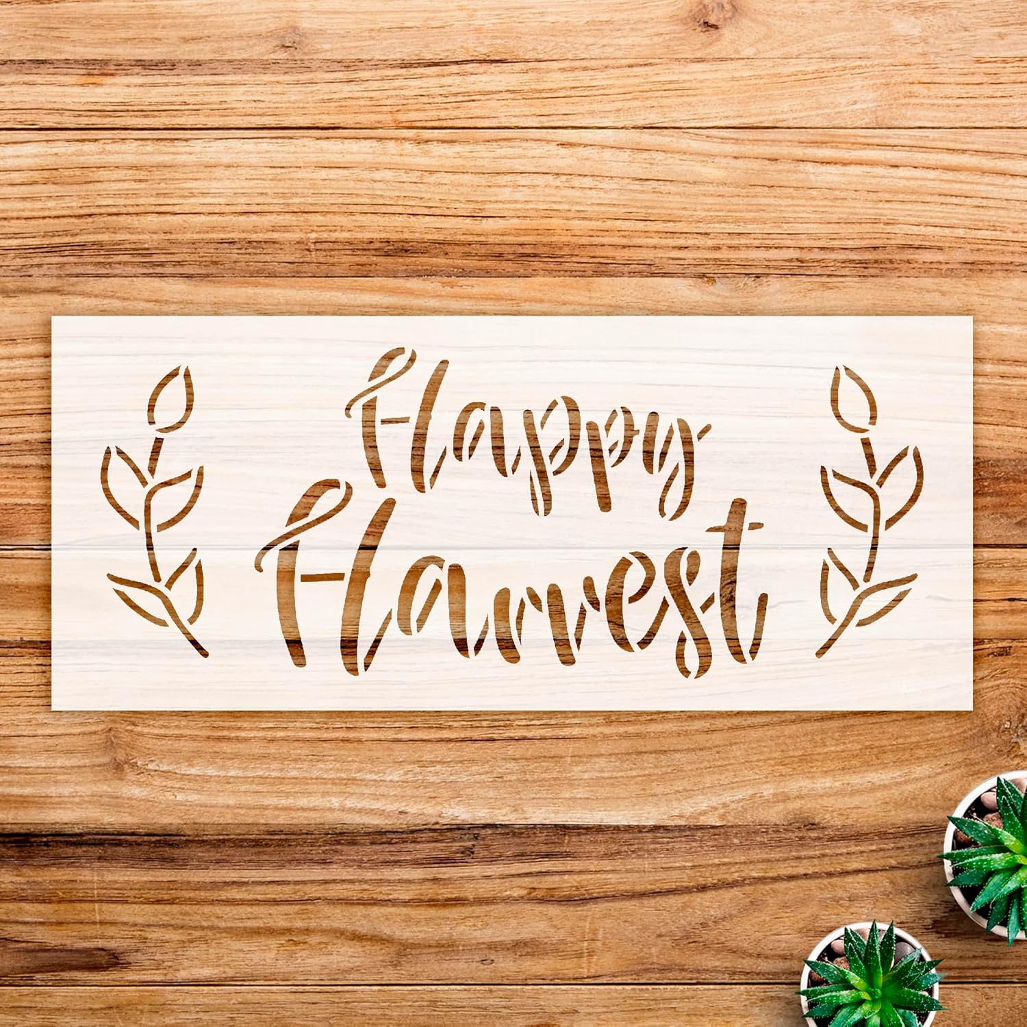 Happy Harvest Stencil Pattern for Walls and Crafts, Wheat Stalk Design, Ideal for DIY Fall Farmhouse Home Decor and Rustic Autumn Projects - Size A1 (33.1" x 14.2")