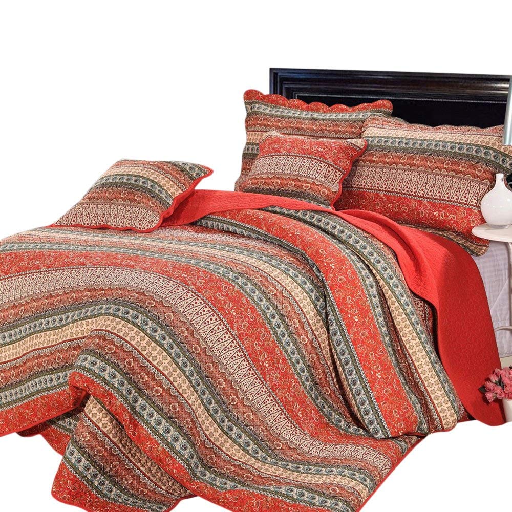 クイーンサイズのキルトカバーとシーツのセットです。 Amazon｜YAYIDAY コットンパッチワークキルトセット ベッドスプレッド