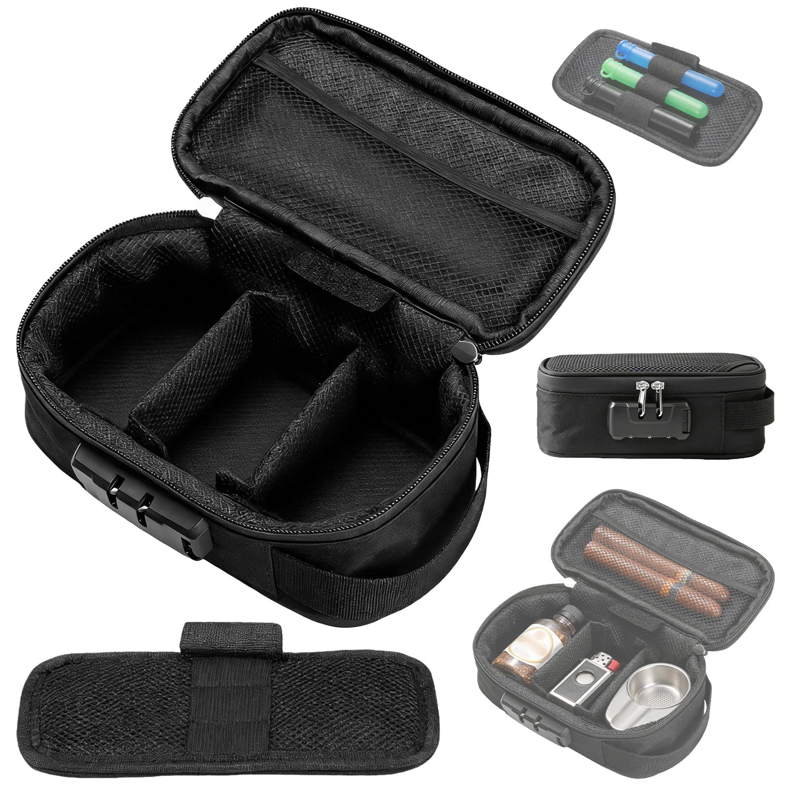 GBKDQQ Geruchsdichte Tasche mit Zahlenschloss, wasserdichte & Stoßfeste Geruchsichere Aufbewahrungsbox, Geruchsdichte Reise mit Karbonfutter für Reise, Home, Unterwegs, Aus(Schwarz)