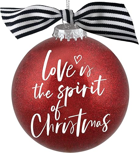 Lighthouse Christian Products Adorno navideño de cristal soplado a mano con purpurina Love is The Spirit of Christmas Red 4 x 4