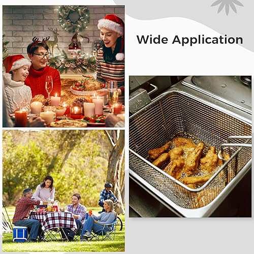Miniatura 8 de 2 cestas para freidora profunda, cesta de acero inoxidable con mango antideslizante, colador cuadrado resistente para alimentos para el hogar y