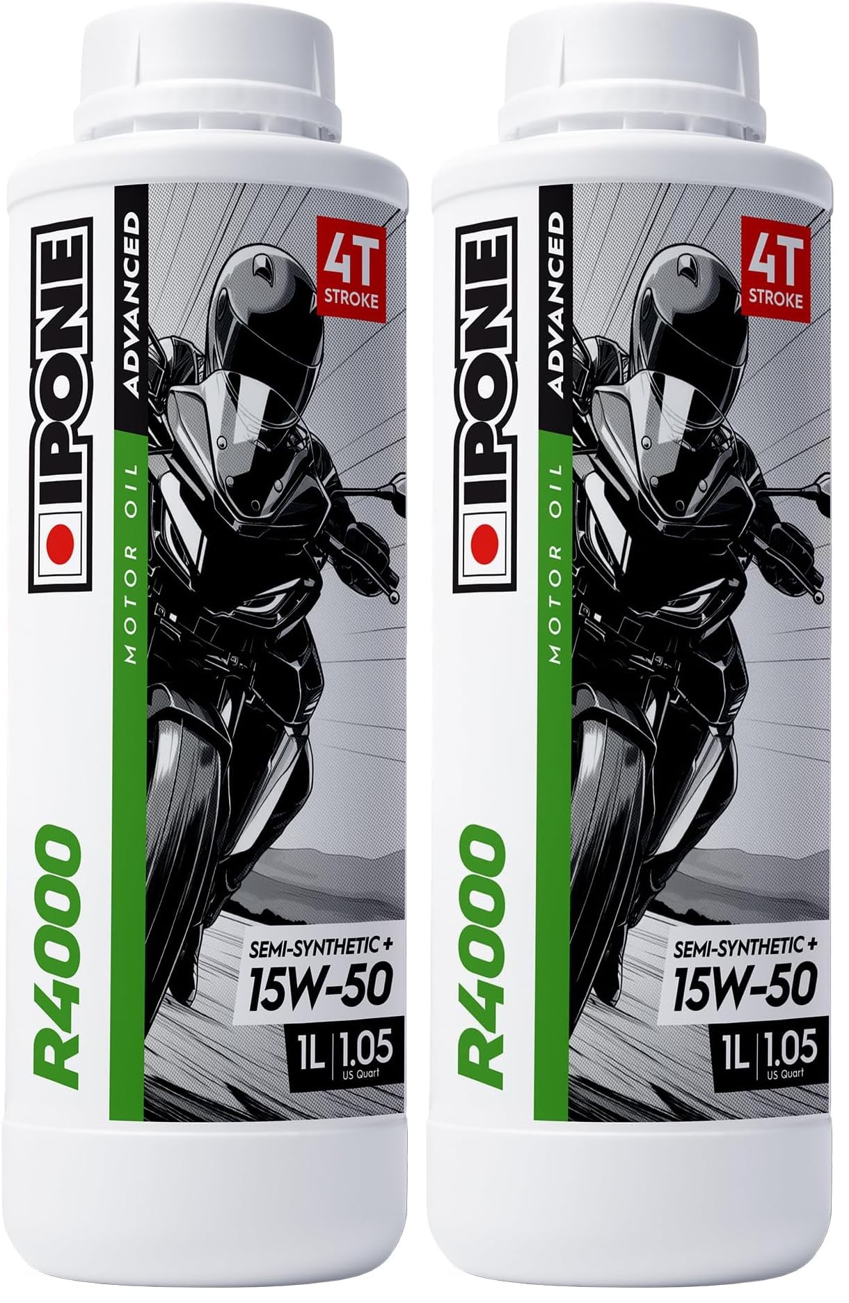 IPONE - Huile Moto 4 Temps 15W50 R4000 RS - Semi-Synthétique avec Esters - Haute Performance pour les Motos de Route -Protection Optimale du Moteur et de la Boite de Vitesses - 1L (Lot de 2)