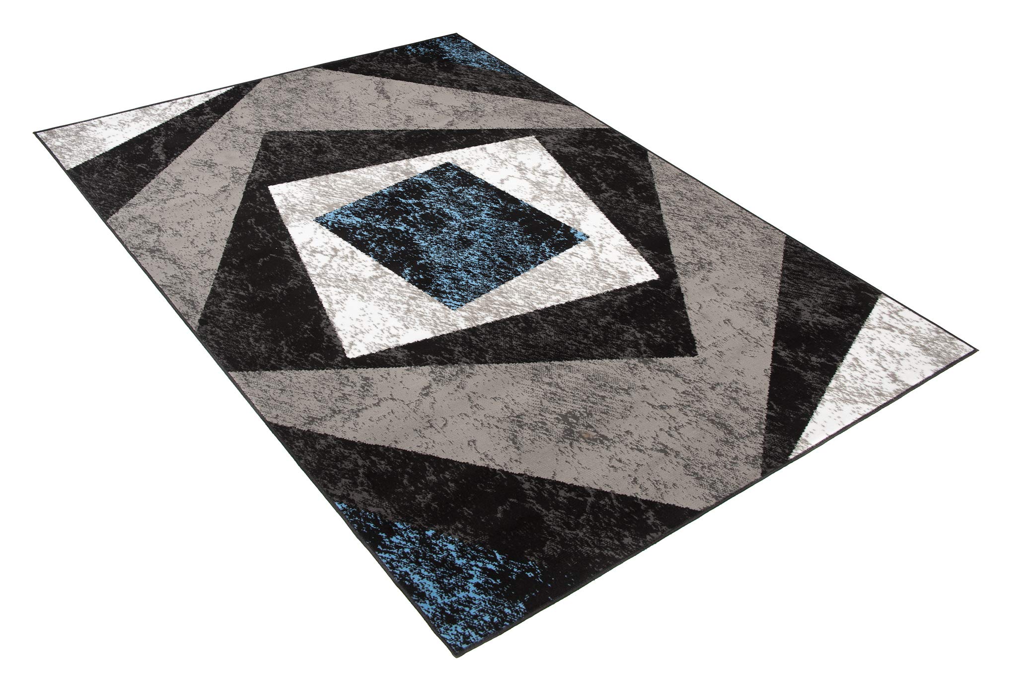 TAPISO Dream Alfombra de Salón Dormitorio Habitación Infantil Oficina Sala de Estar Diseño Moderno Abstracto Cuadrados Azul Gris Negro Blanco Pelo Corto Suave 140 x 200 cm
