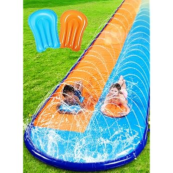 SLOOSH 22.5 ft x 62 in/685.8 x 157.5 cm Double Lawn Water Slide Robust Water Slide with Sprinkler and 2 Inflatable Boards for Children and Adults Summer Party Garden Outdoor Water Activities