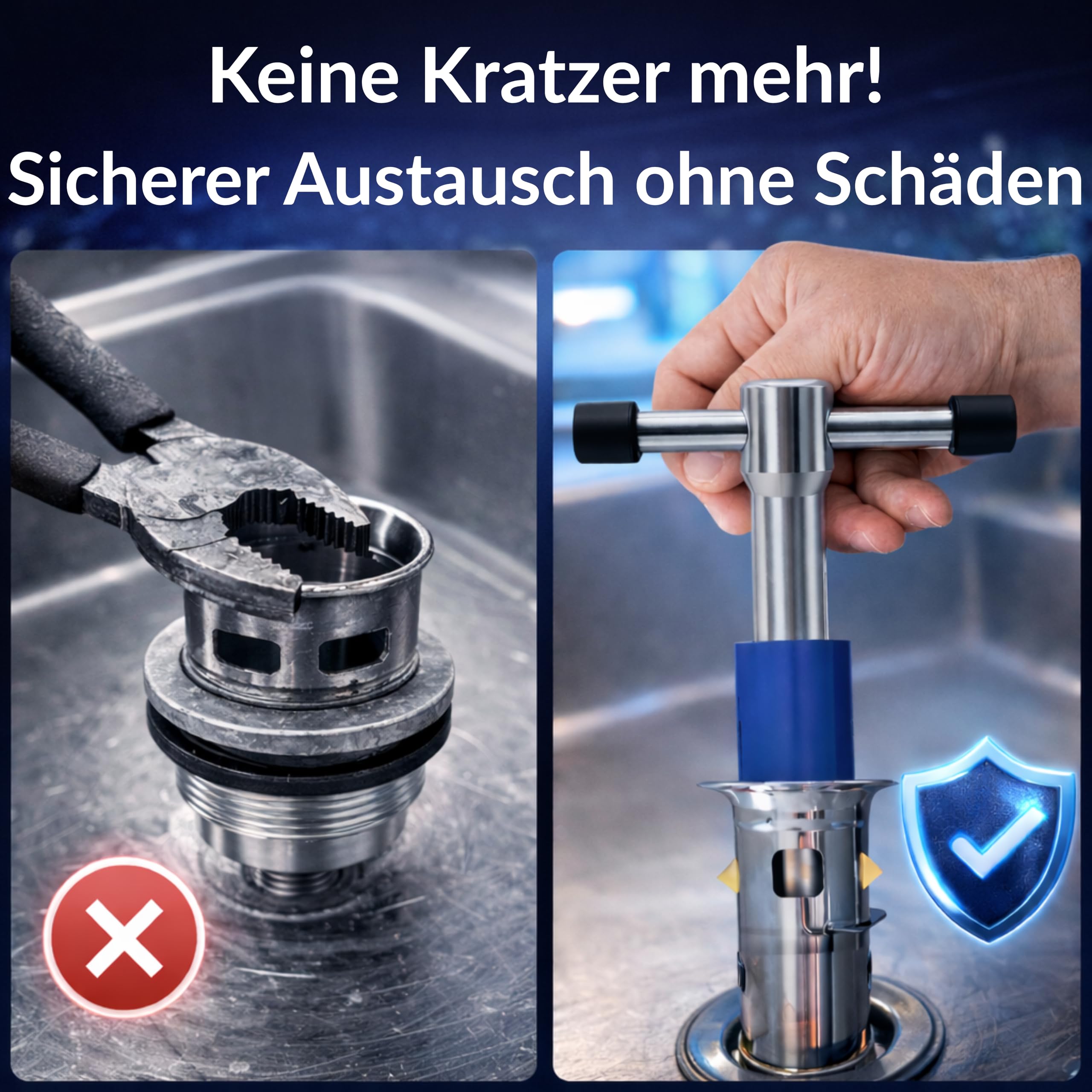 Universalschlüssel Ablaufgarnitur 1" & 1¼" Montageschlüssel Ablaufventil | Werkzeug für Ablauf Waschbecken & Bidet | Professionelles Sanitärwerkzeug aus verzinktem Stahl für Abflüsse | Drytogo
