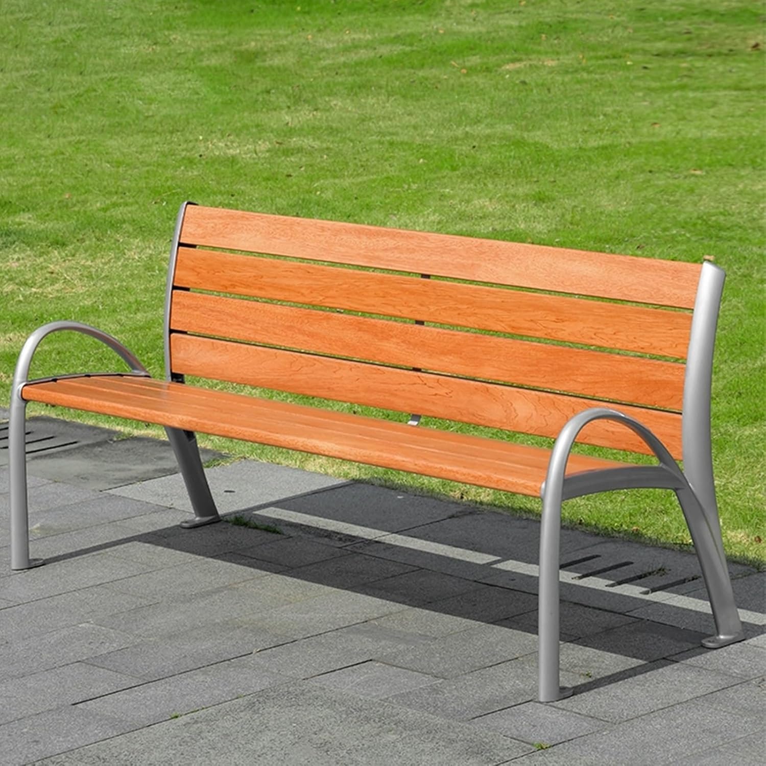 Outdoor Bench, Garden Bench with Armrest, Metal Bench with Aluminum Frame, Park Patio Bench with Slatted Seat, for Porch Deck Yard Lawn