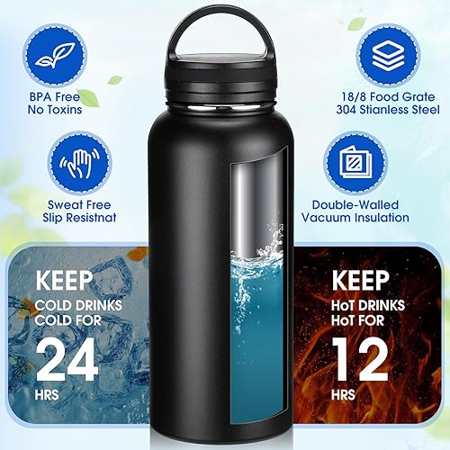 Miniatura 4 de Sunnyray Paquete de 8 botellas de agua de acero inoxidable de 32 onzas a granel, aisladas al vacío, botellas deportivas de metal, reutilizables, a