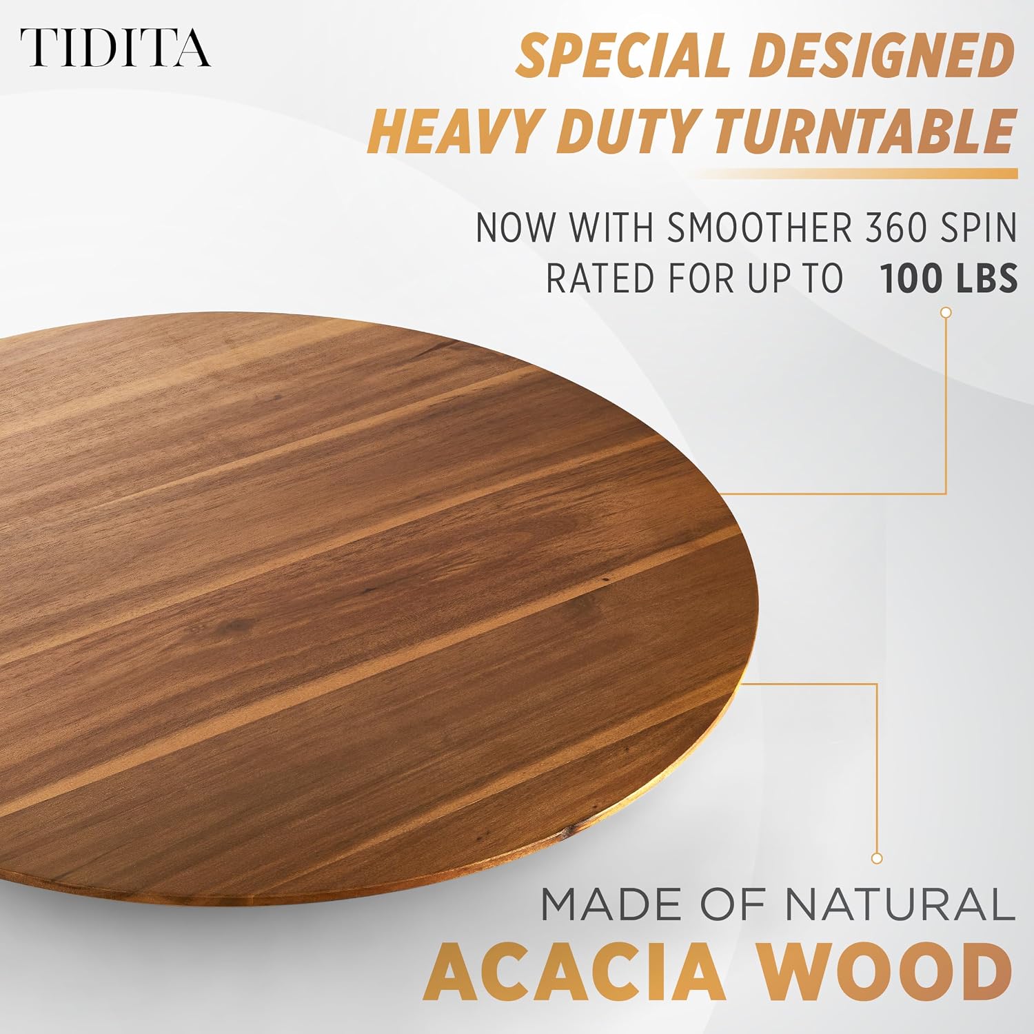 TIDITA 21" Acacia Wood Lazy Susan for Table Top, Swivel Charcuterie Board image 3