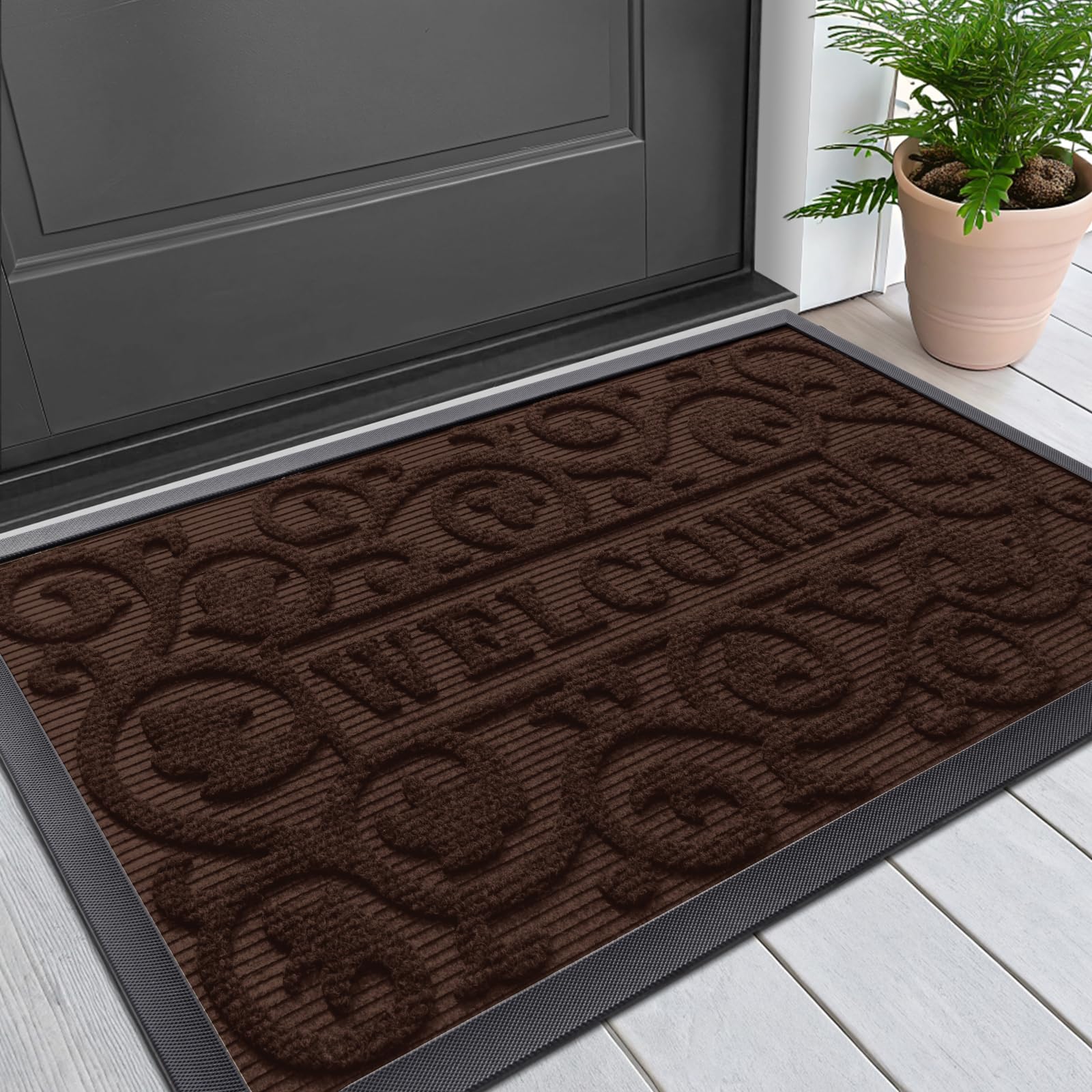 Smiry Front Door Mat Outside Entrance, Low Profile Rubber Doormat, 29.5x17