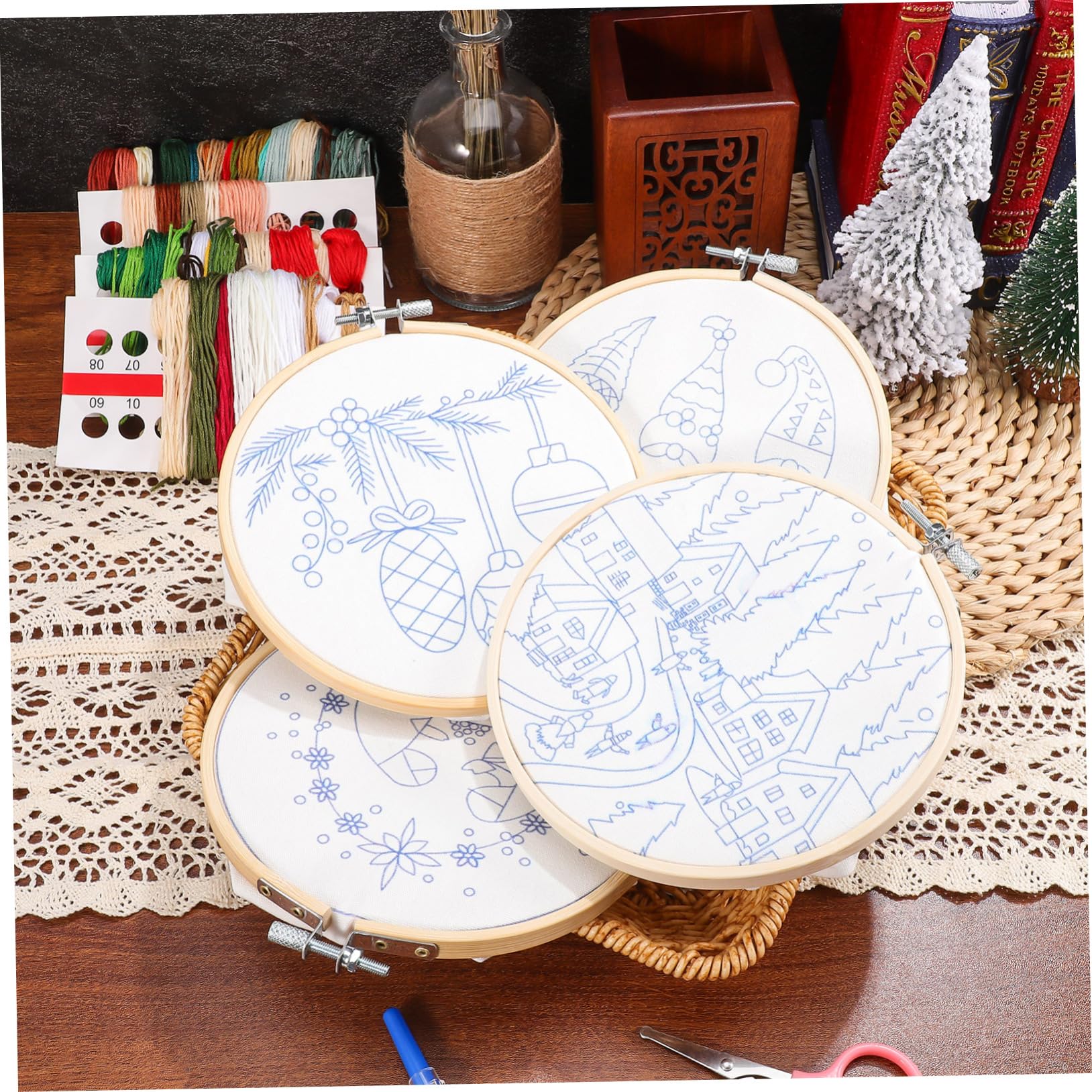 Operitacx Kit de Bordado Navideño y Adornos en Navidad para Principiantes Materiales Resistentes y Patrones Variados Adecuado para Manualidades