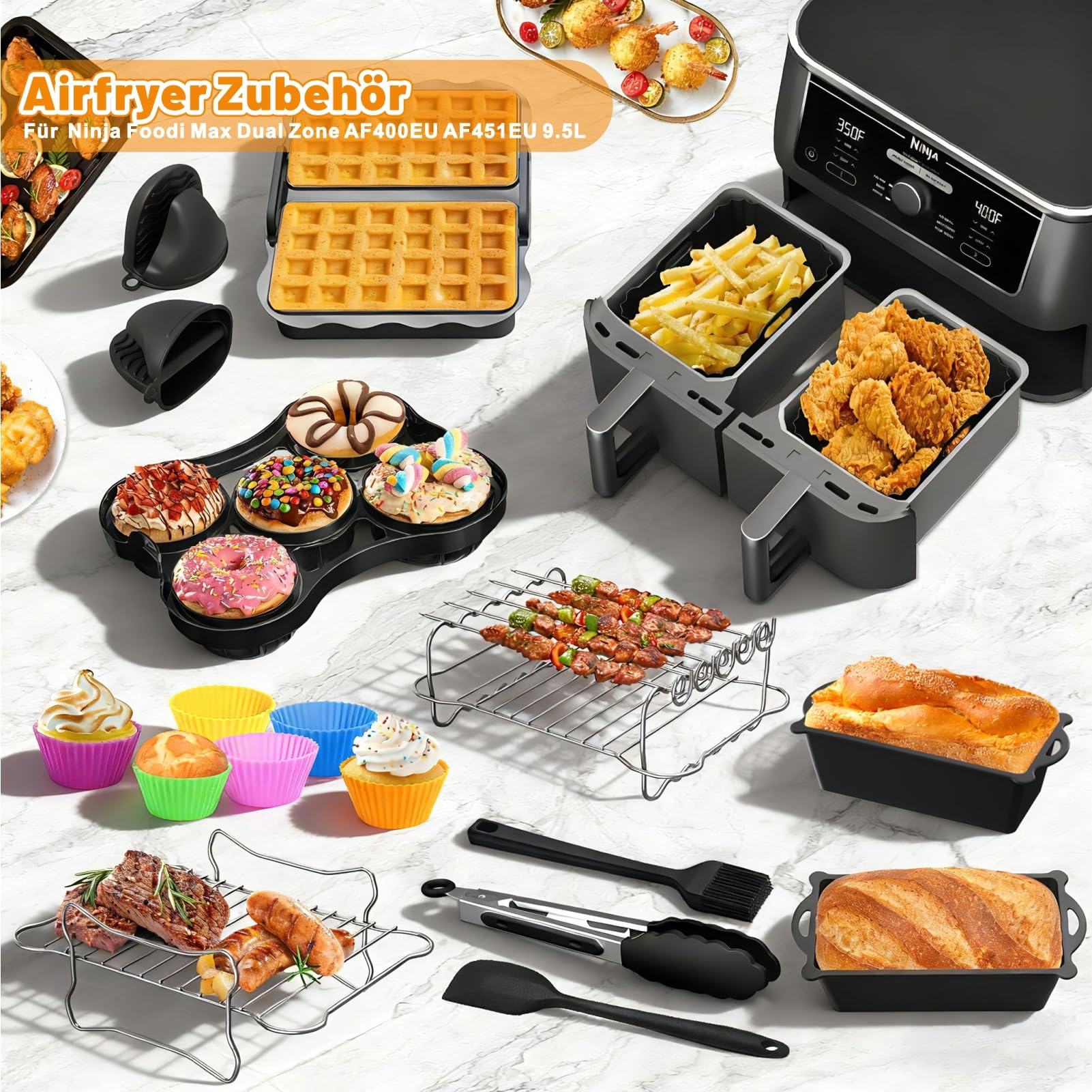 Accesorios para Freidora Aire Ninja Foodi Max Dual Zone AF400EU AF451EU 9,5L, Molde Silicona para Freidora Aire Russell Hobbs 2 Compartimentos 9L