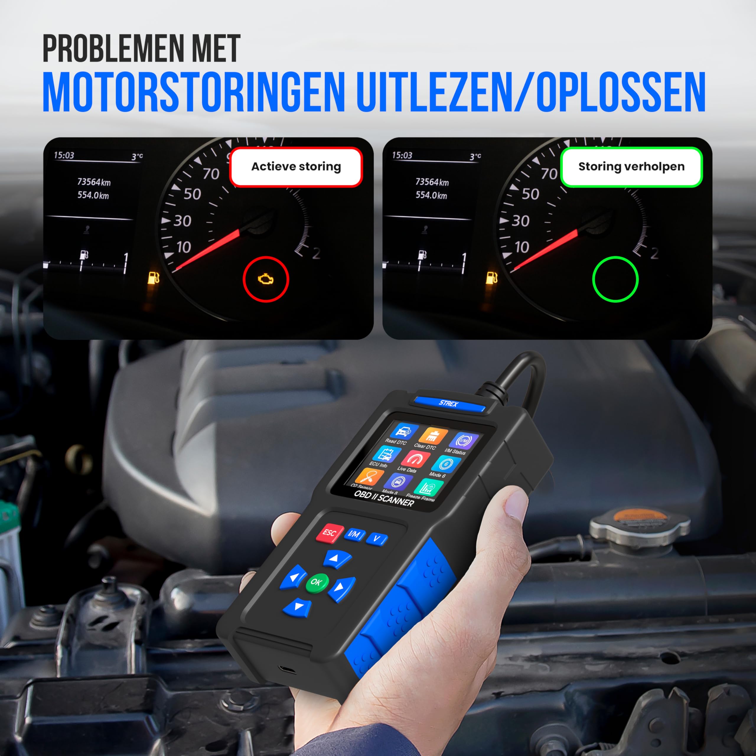 Strex OBD2 Scanner - OBD - Lettura automatica - Rimozione Malfunzionamento - Lingua IT - Auto Scanner - Diagnostica Attrezzature Per Auto - Malfunzionamento del motore