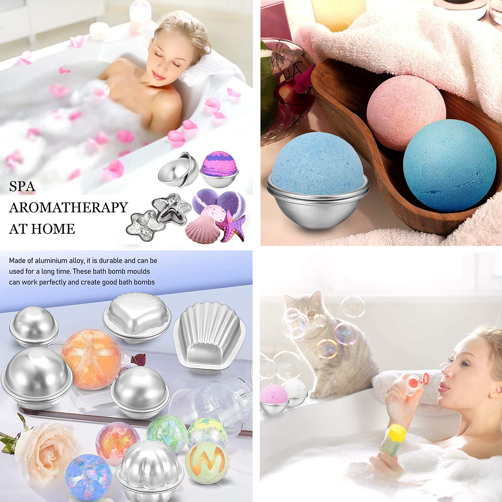 Bombe De Bain Kit 16 Moules Bombes De Bain DIY - Aluminium 7cm (8 Formes) Bombe De Bain Fait Maison