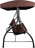 Vista 7 de BizChair Hamaca de toldo de columpio de patio de conversión de acero al aire libre de 3 asientos con cojines/cama de columpio al aire libre (marrón)