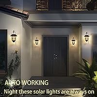 Vista 5 de 2 Pack Solar Wall Lanterns Outdoor Waterproof Hanging Solar Wall Lights Glass Metal with Wall Mount Bracket,Garden Lantern Warm White 3000K, Auto