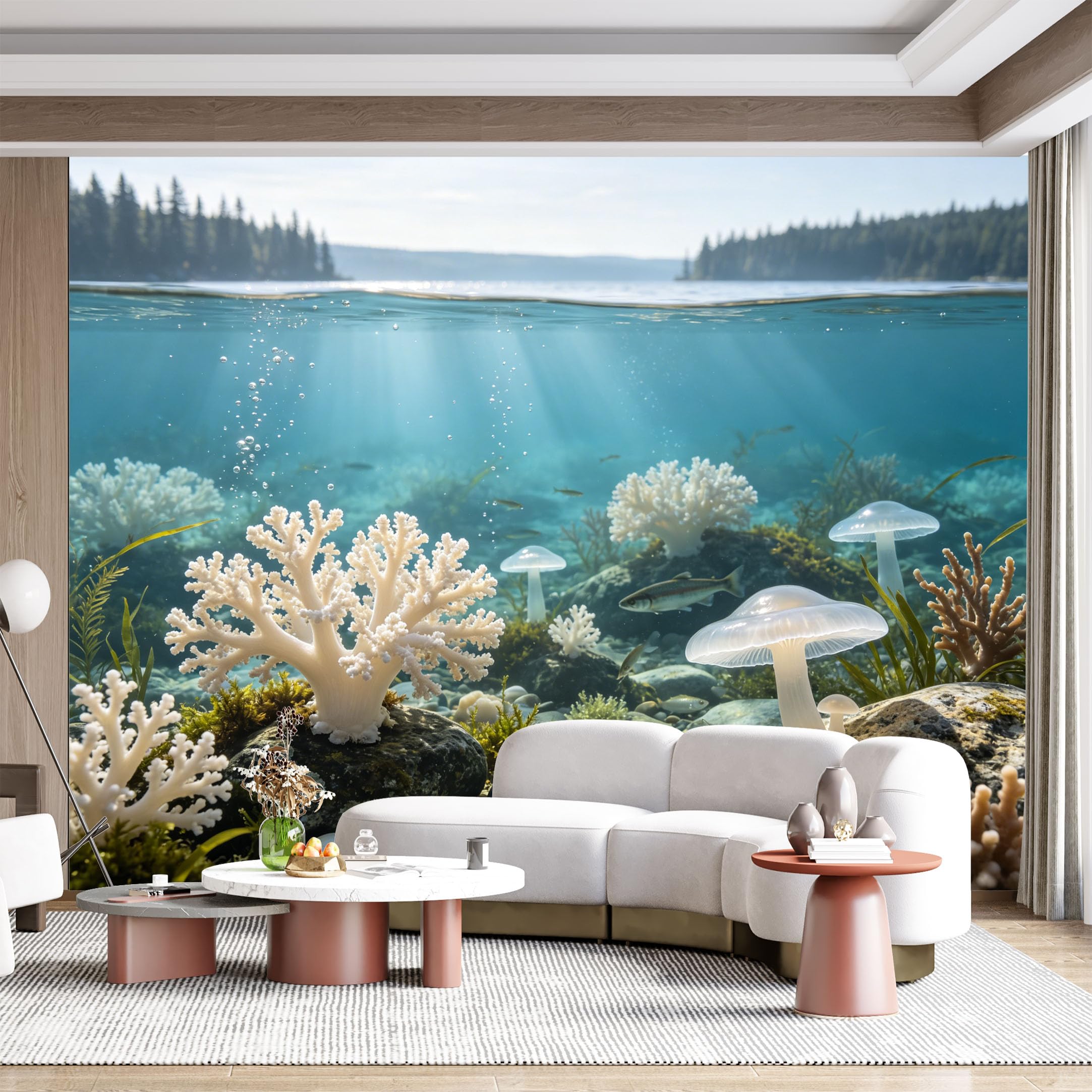Custom Size Wall Mural Underwater Coral Reef Marine Life with Sunlight Rays Ocean Scenery SelfAdhesive Wall Fabric Removable for Home Office Decor