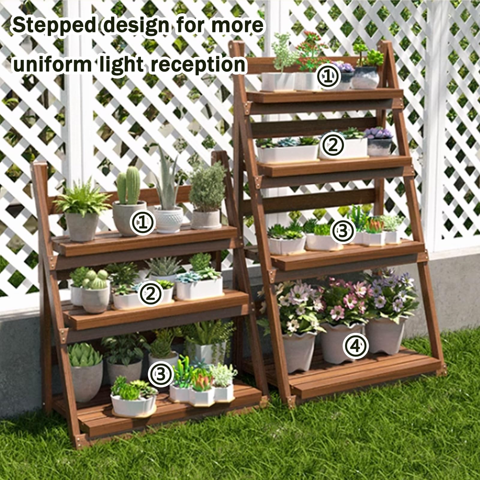 Support pour plantes en bois, étagère d'angle pliable pour plusieurs plantes, solution peu encombrante pour balcon, terrasse, salon