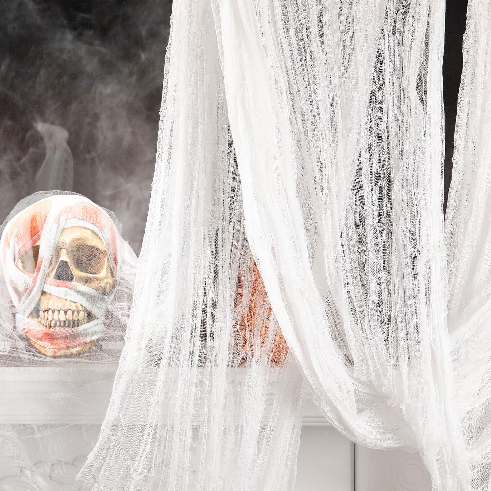 CCINEE 200 x 85 Inch Halloween Creepy Cloth,Large Size Scary Fabric Cloth Doorway Window Cover Gauze for Halloween Party Haunted House Outdoors Decoration（White