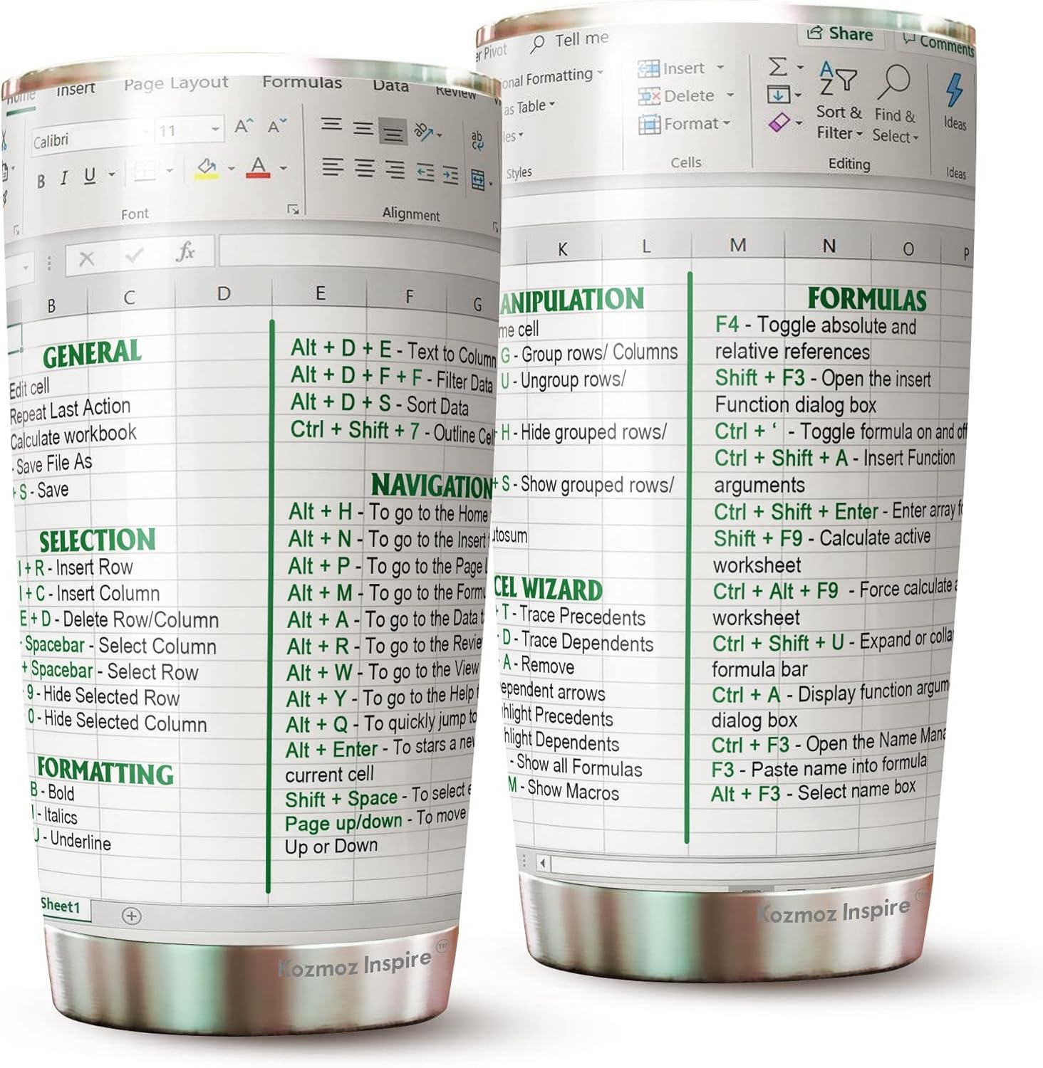 Kozmoz Inspire Spreadsheet Shortcut Tumbler 20 Oz - Office Mug, Accountant, CPA Gift, Tax Prep Travel Coffee Mug - Gifts for Accountant, Coworkers, Friends