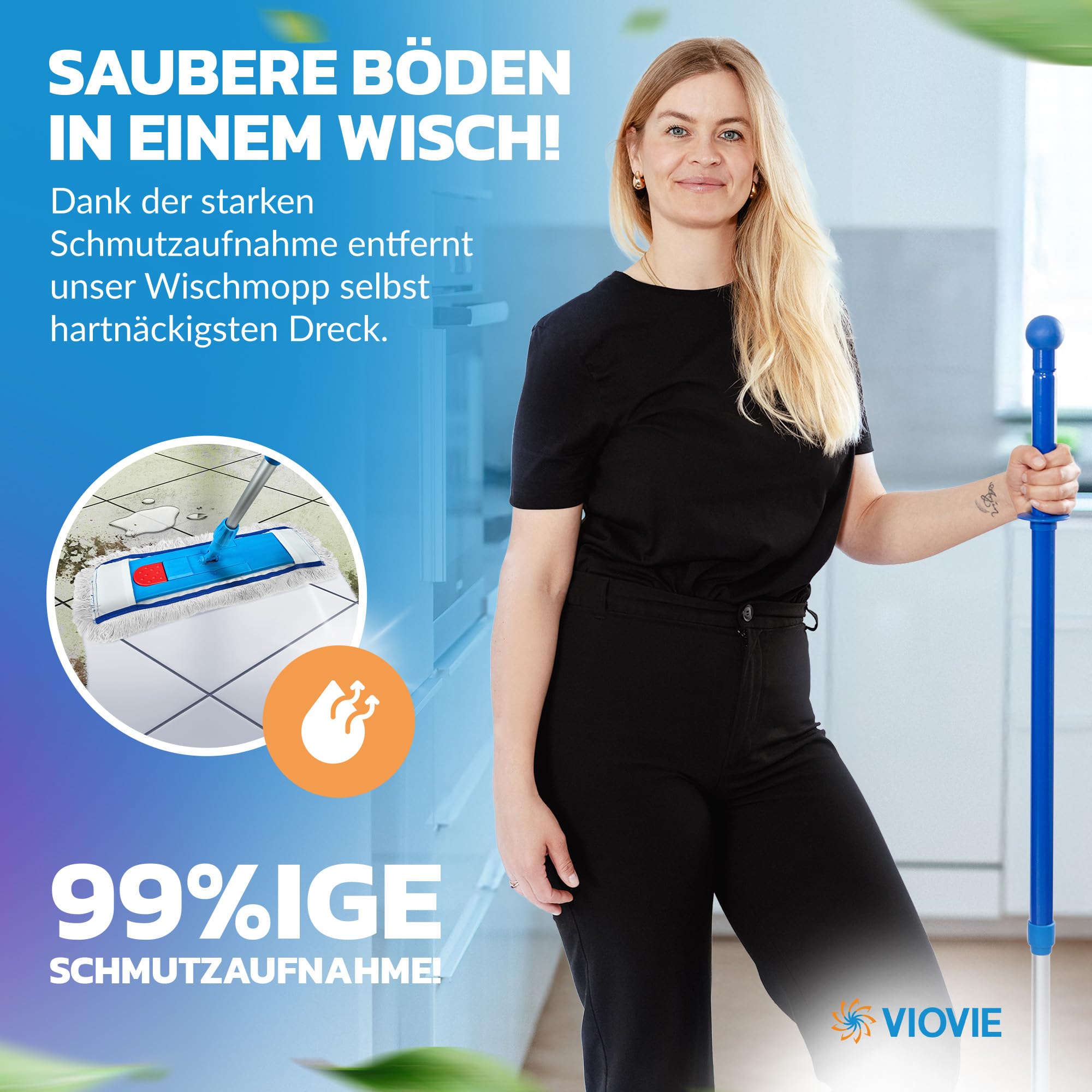 Premium WISCHER TELESKOP Set 50CM | Baumwoll-Wischmopp | 90-150cm Teleskopstiel | Magnethalter mit 1 klick System | Kugel Griff | Ergonomisch, rückenschonend & langlebig | Für alle Böden