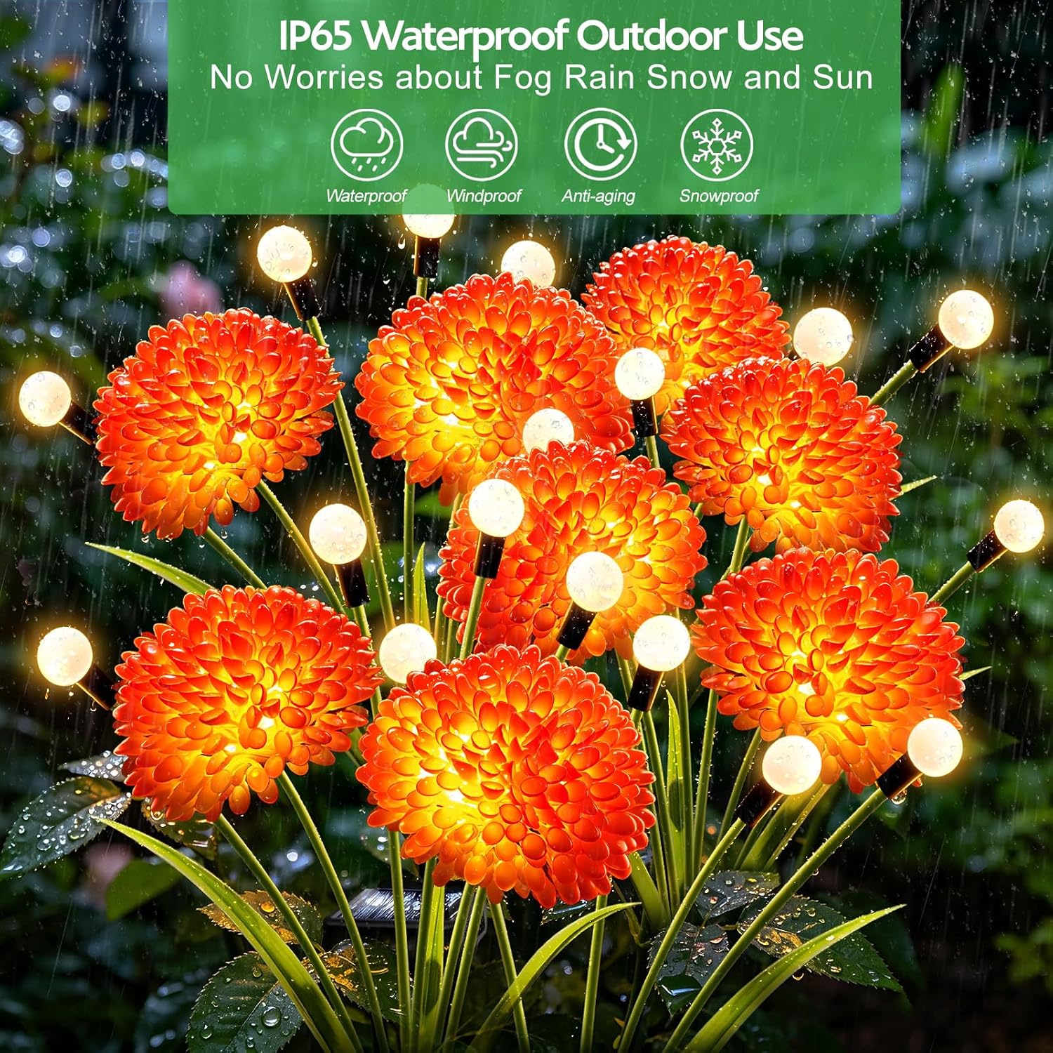 Solar Firefly Lights Outdoor Waterproof, 4 Pack Solar Flowers Swaying Lights with Flowers, Flower Light Garden Decor for Outside Yard Patio Halloween Christmas, Gifts for Women Grandma
