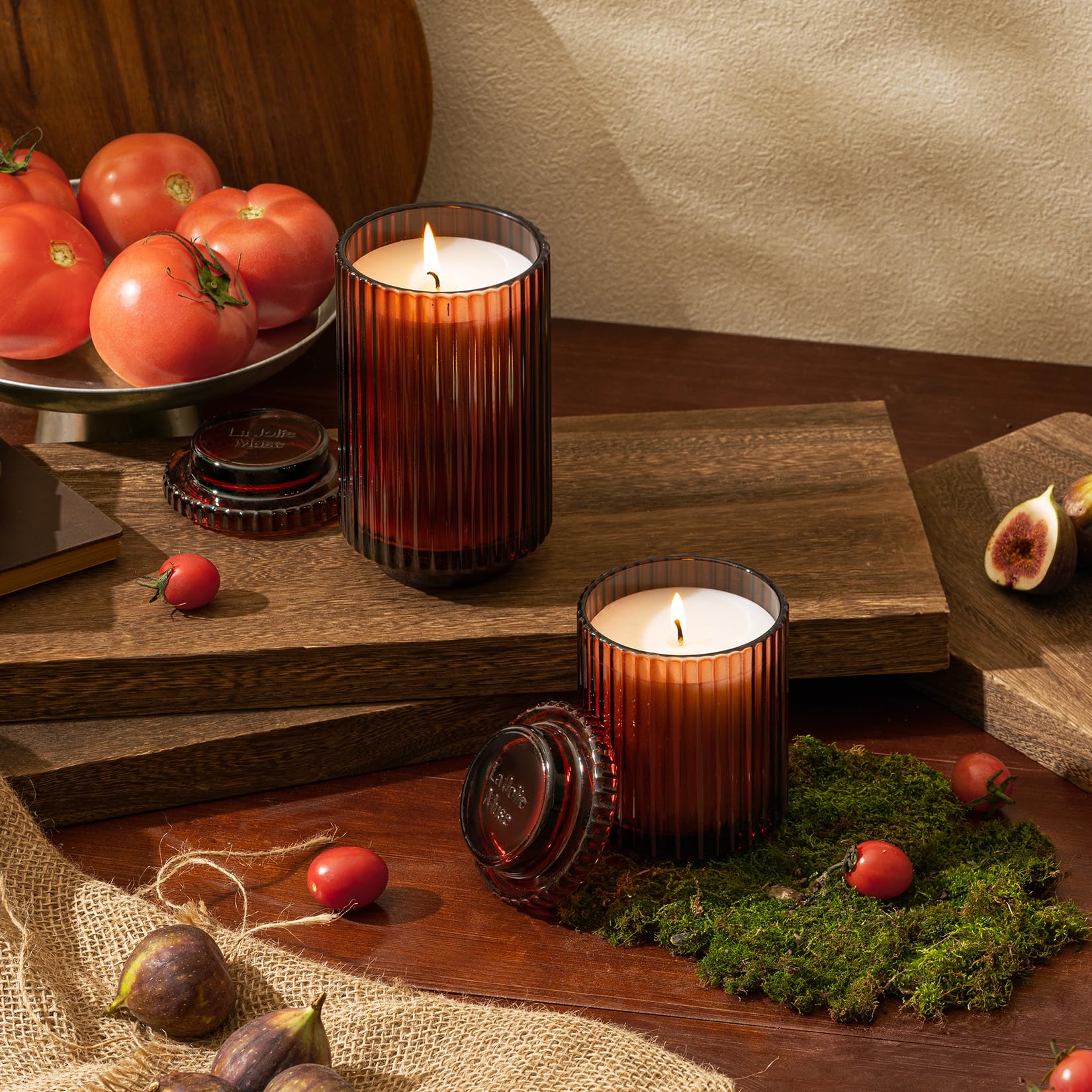 LA JOLIE MUSE Velas perfumadas de tomate y vid para el hogar, cera de soja, 11 onzas