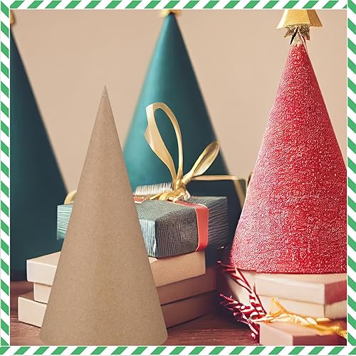 Miniatura 6 de Zhanmai 12 conos de papel de Navidad con parte inferior abierta, conos de cartón para manualidades, papel de Navidad para árboles de Navidad,
