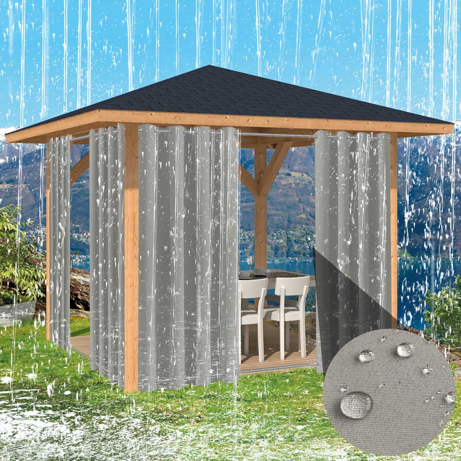 Rideaux d'extérieur imperméables avec œillets, 110 x 130 cm, protection UV et coupe-vent pour terrasse, balcon et jardin – Rideaux d'extérieur durables améliorant l'intimité
