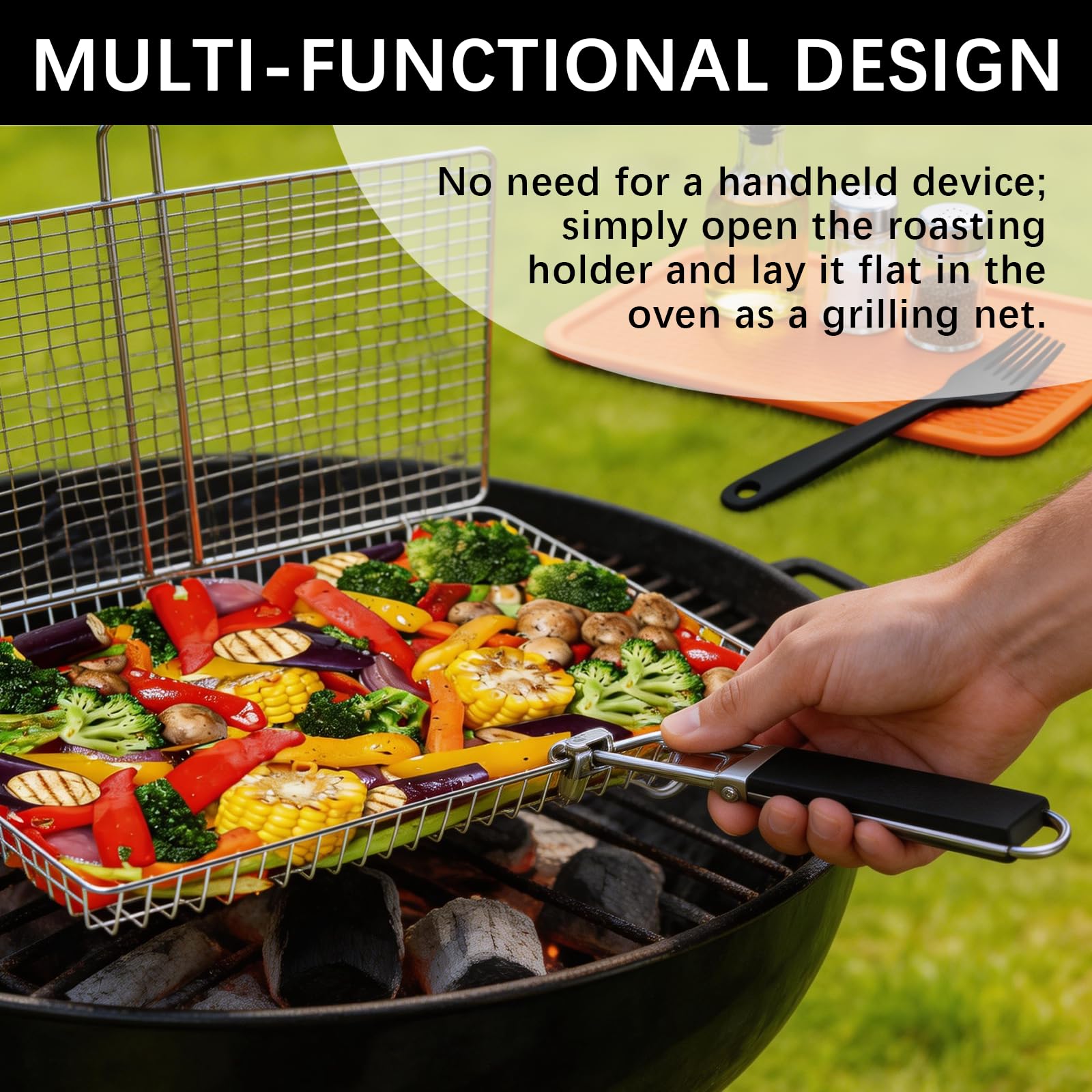 Juego de Cestas para Parrilla, Set de Cesta de Parrilla Rodadiza en Acero Inoxidable Rejilla Barbacoa con Asa Extraíble Accesorios Barbacoa para Verduras y Camarones Hombre Padre