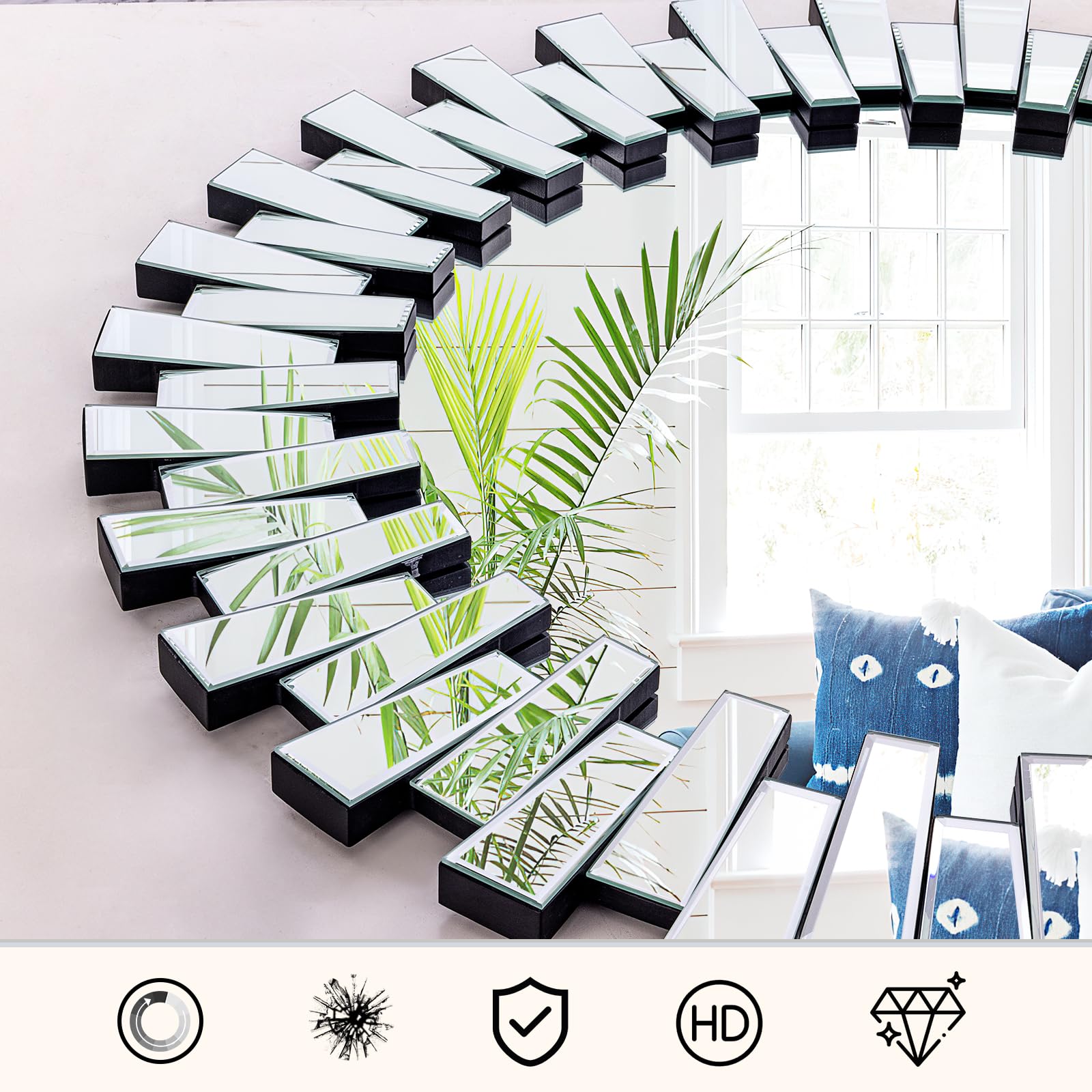 Chende Round Wall Mirror, 44'' Modern Decorative Mirror with Beveled Glass, Large Wall Mirror for Living Room, Dining Room, Entryway