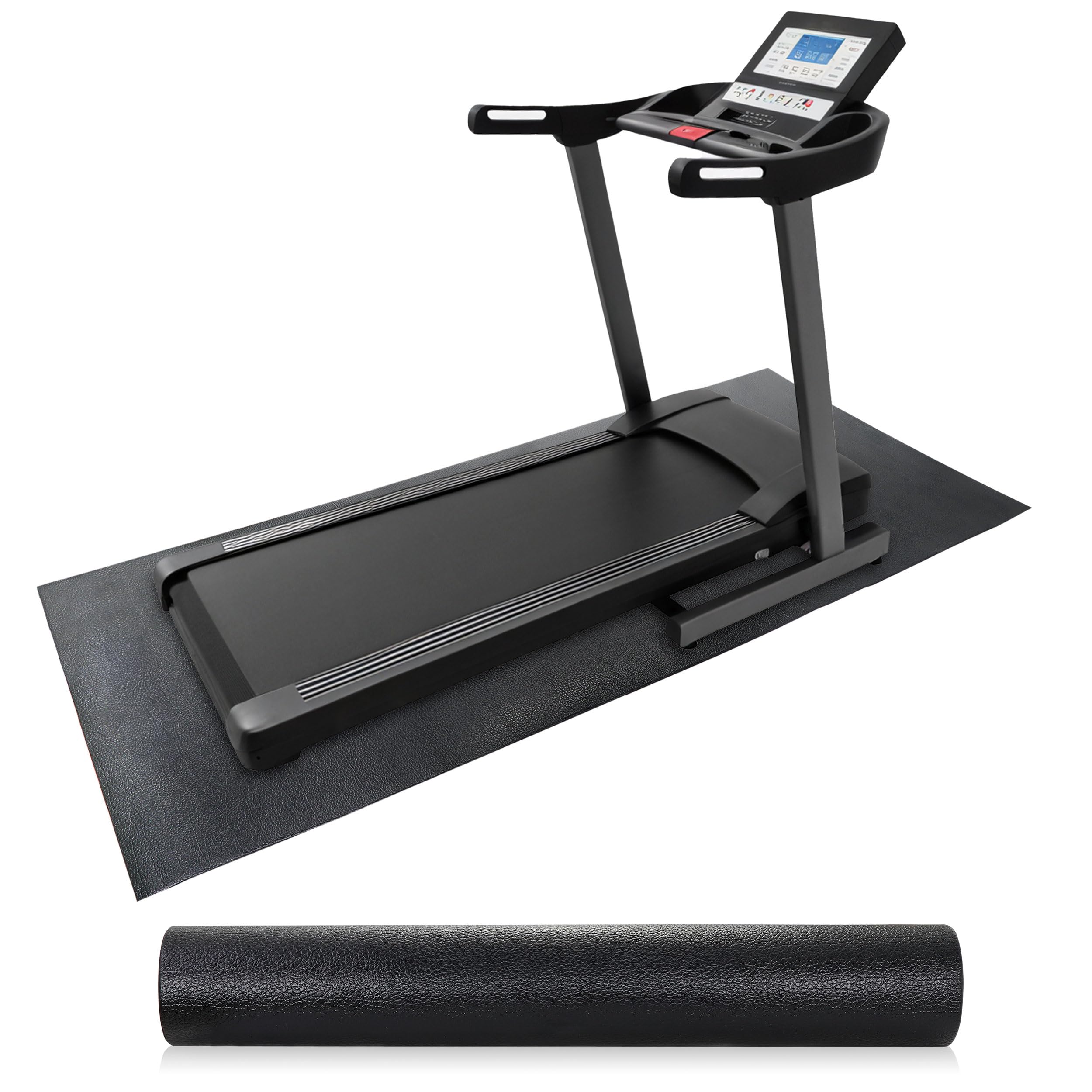 HomGarden8x3 FT Treadmill Mat for Home Gym, 1/4" Thick High Density PVC Equipment Mat, Anti-Vibration Floor Protector for Exercise Bike, Noise Reduction for Hardwood Floors,Black