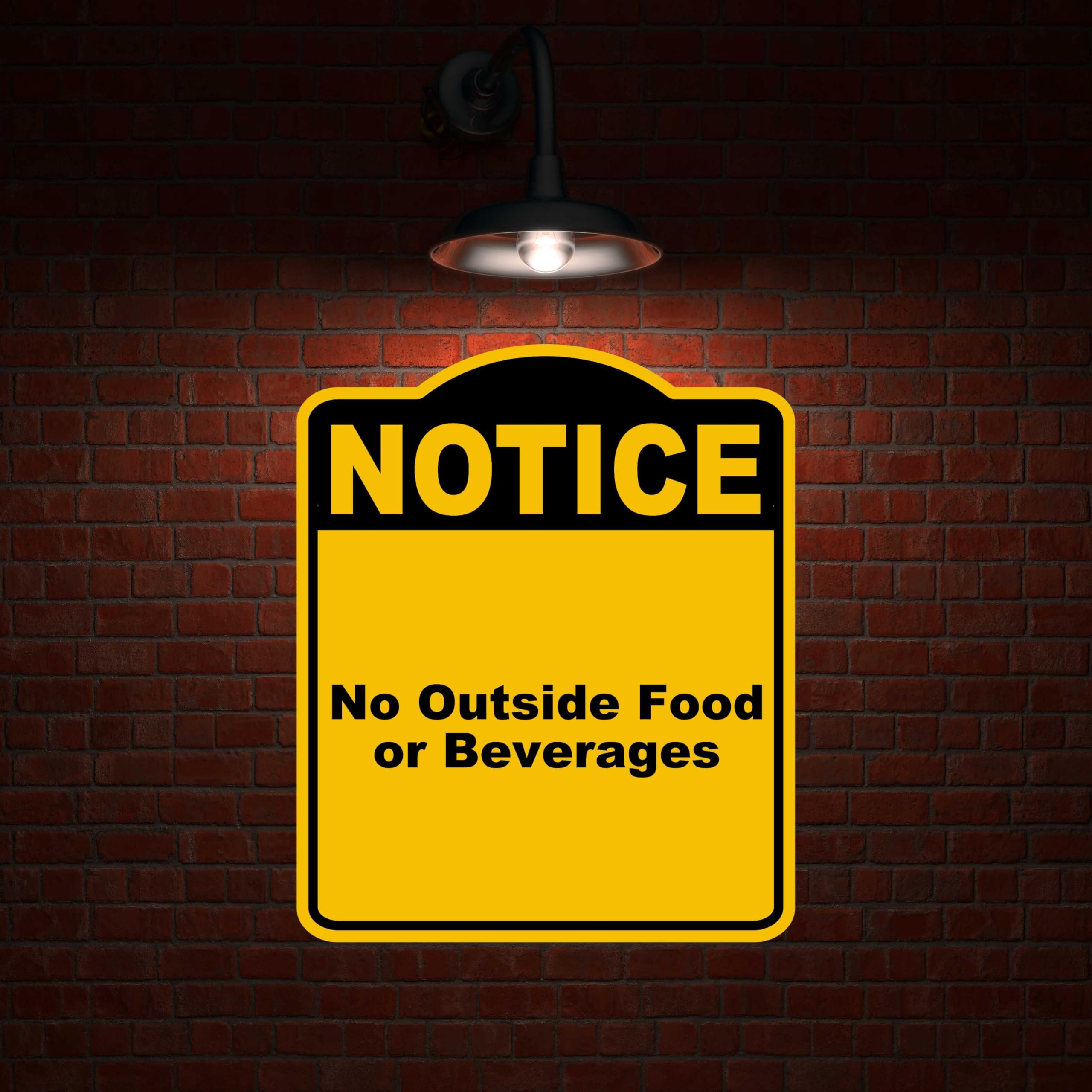 No Outside Food or Beverages Notice Yellow Black Aluminum Composite Sign 8.5 x 10 inches