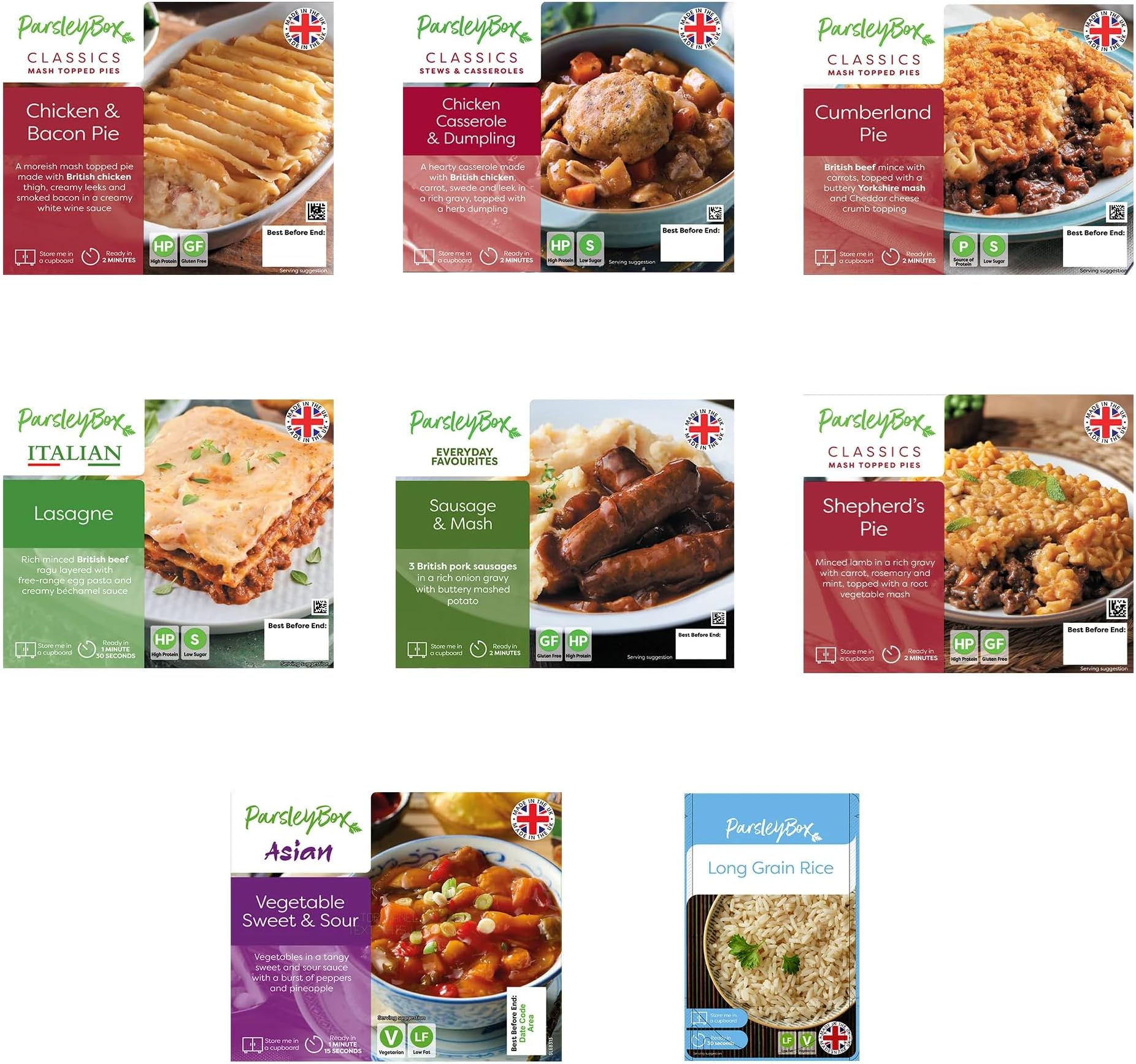 Nation's Favourites Variety Box - Parsley Box Microwavable Long-Life Cupboard-Store Ready Meals (7 Meals)