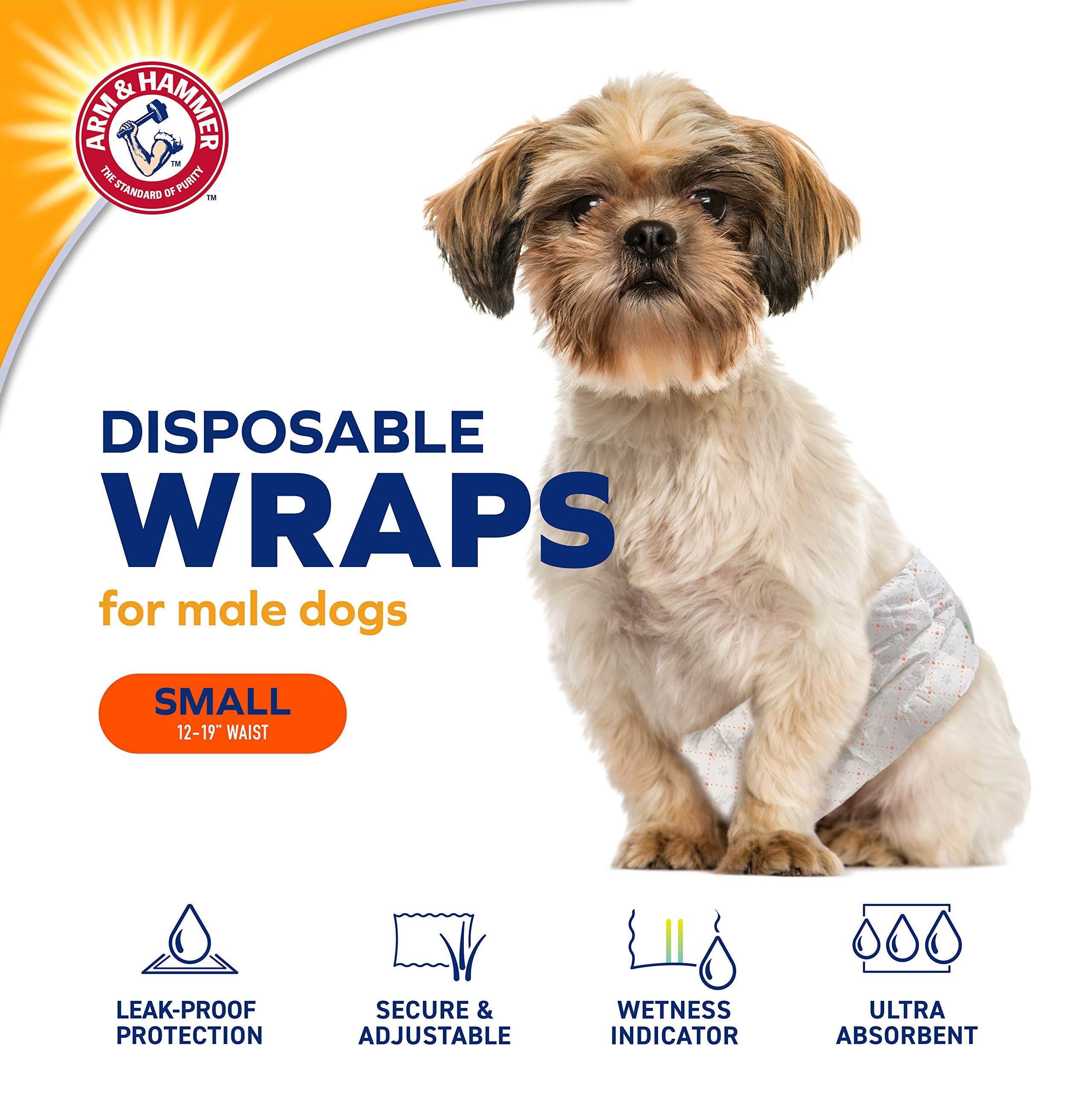 Arm & Hammer for Pets Male Dog Wraps, Size Small, 12 Count | Ultra-Absorbent, Adjustable Male Dog Diapers with Leak-Proof Protection and Wetness Indicator | Baking Soda for Odor Control