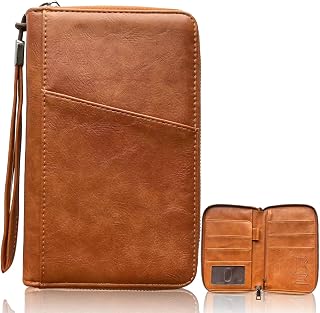 Dual Passport Holder For Travel With RFID Blocking-Full Grain Leather,Holds 6 Passport With 4 Card Slots,Family And Friends Travel