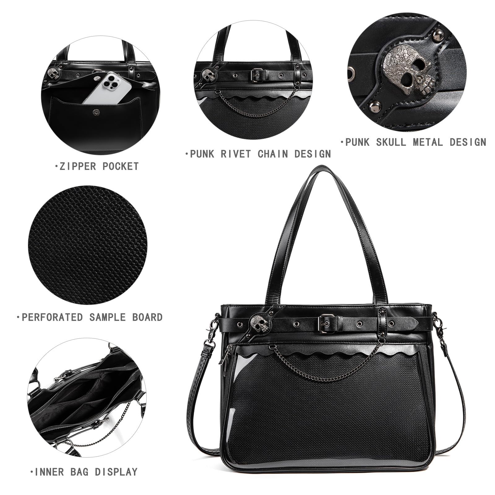 Borsa a tracolla giapponese per cosplay con finestra trasparente, tasche multiple e tracolla regolabile in pelle PU borsa a tracolla anime