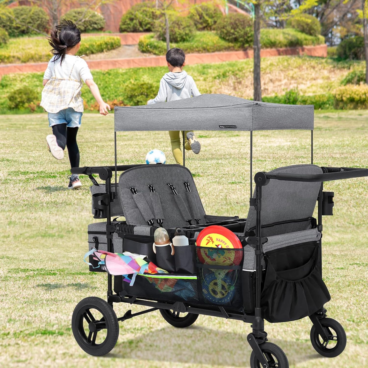 Stroller Wagon Cargo Net,Double-Layer Side Pockets Attachment for WONDERFOLD,Foldable Mesh Sorting Organizer Bag with Extra Storage Space - Image 8