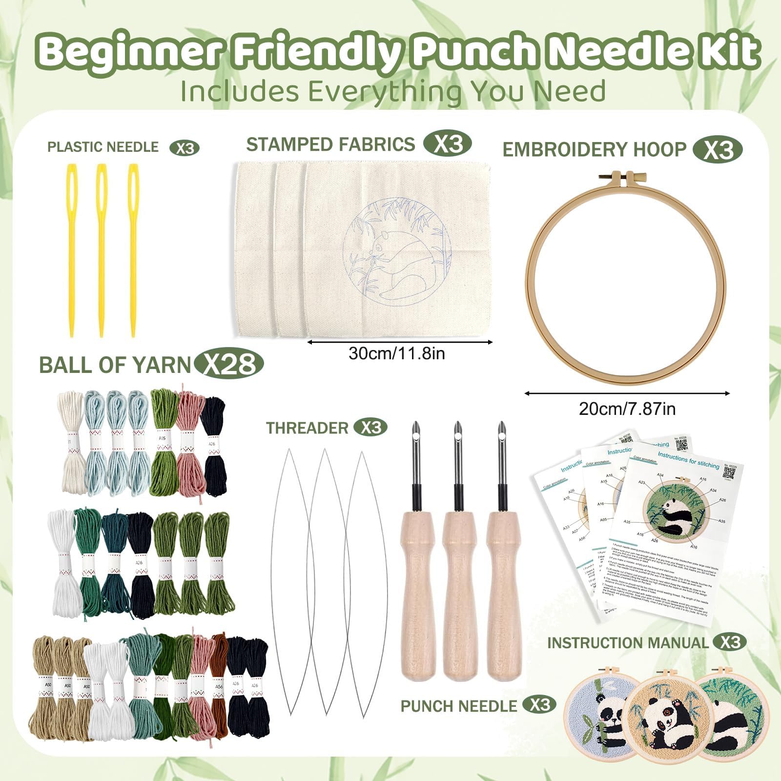 Kompletny zestaw do Punch Needle Panda 3 szt. DIY