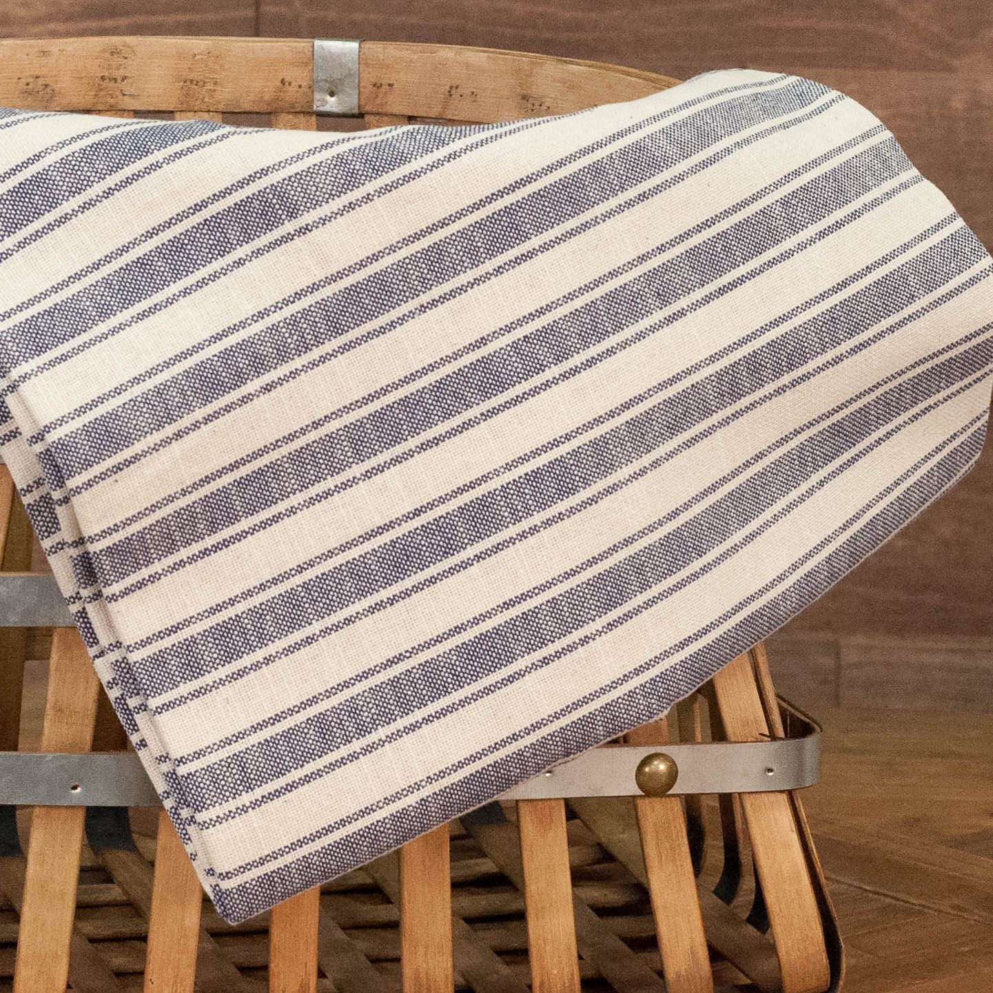 Market Place Blue Ticking Stripe Bulk Yardage, One Yard, 36" x 110" Wide