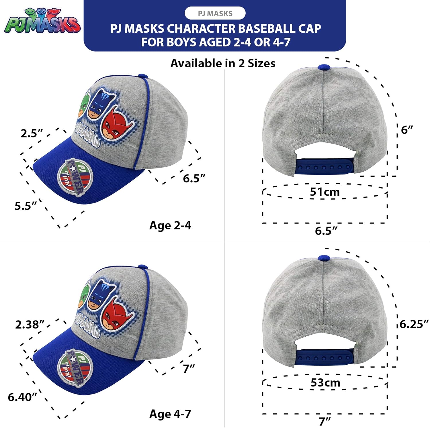 PJ Masks Boys Cotton Baseball Cap with Embroidery (Ages 2-7) - Image 7