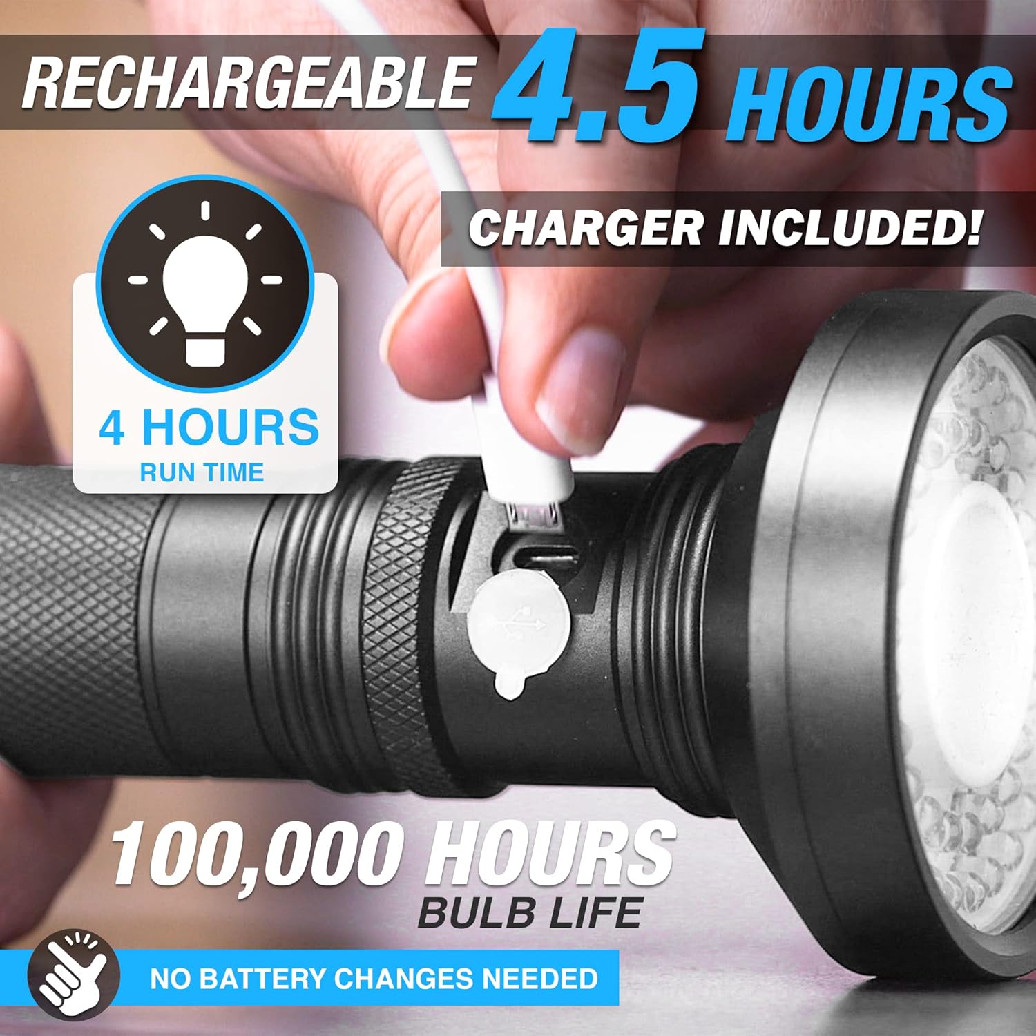 Bell+Howell Taclight Max Deluxe Ultra High-Powered Handheld Flashlight,1,000 Lumens-7,000K Cree LED, 5 Modes Rechargeable Shatter Resistant, Compact Outdoor Camping As Seen On TV - Set of 2