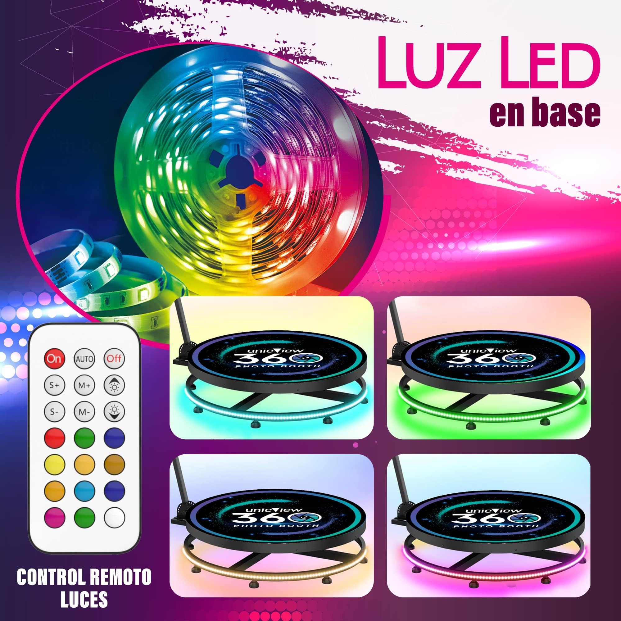 Photo Booth 360, Incluye Mando a Distancia y Soportes para Smartphone, iPad, gopro y cámara Reflex, Anillo de iluminación, Giro configurable Desde el Mando, Maleta (Photobooth 360 de 80cm)