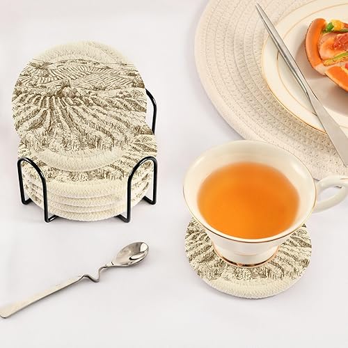 Miniatura 5 de Coasters Set of 6 with Holder Coasters for Drinks Absorbent Table Cup Coasters Porta Vasos para Mesas Vineyard Landscape
