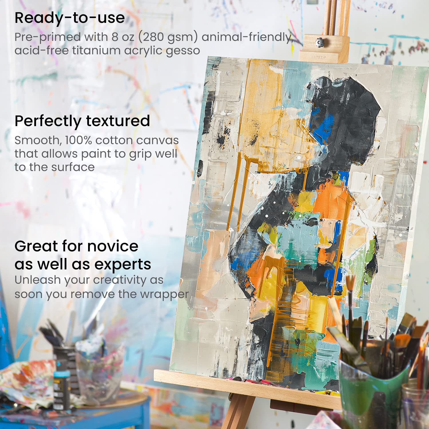 Set Di 4 Tele Bianche Per Pittura Arteza - 18x24 Pollici | 100% Cotone, Gesso Acrilico, Per Acrilico, Olio E Tecniche Miste - Foto 2