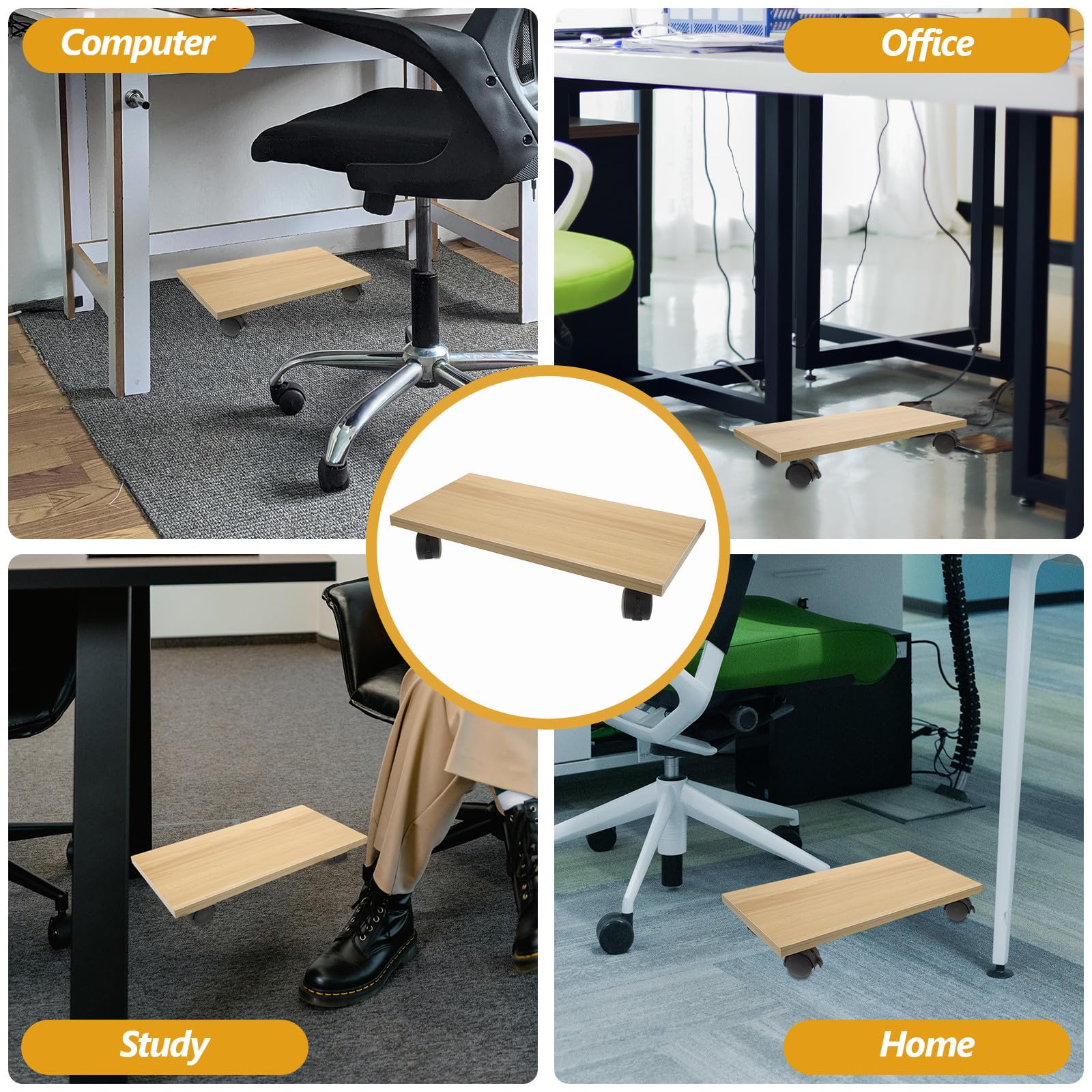 SECFOU Supporto Mobile in Legno Naturale per Case Computer con Ruote, Base Stabile e Scorrevole per Ufficio e Studio, Carrello per CPU Facile da Spostare