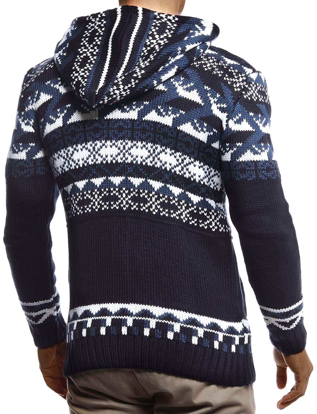 Leif Nelson Herren Strickjacke mit Kapuze Norwegerjacke Schwarze Winterjacke warme Kapuzenjacke Männer Jacke für Weihnachten Winter Norweger Muster Grobstrick Slim Fit LN20756