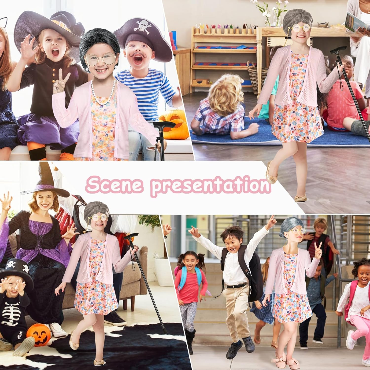 Kid 100th Day of School Costume, Old Lady Costume for Girls, 100 Days of School Costume Grandma Granny Wig Accessories Outfit - Image 6