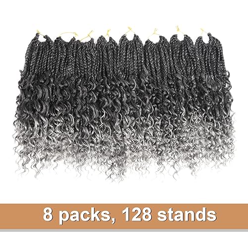 Vista 114 de Goddess Box Braids Crochet Hair With Curly Ends 18 Inch Bohomian Box Braids Crochet Braids 8 Packs 3X Crochet Braids Synthetic Braiding Hair 1B-4-30