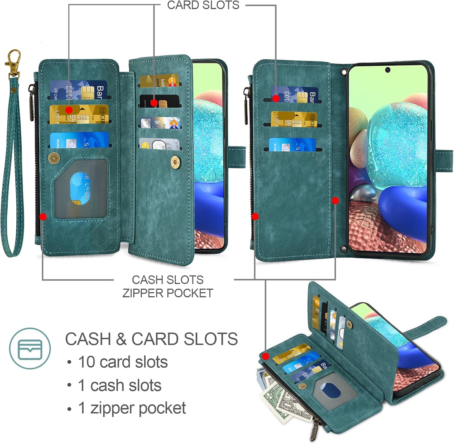 Asuwish Phone Case for Samsung Galaxy A71 5G Wallet Cover and Tempered Glass Screen Protector Leather Flip Credit Card Holder Stand Lanyard Wrist Strap Cell Accessories A 71 G5 71A S71 Women Men Blue